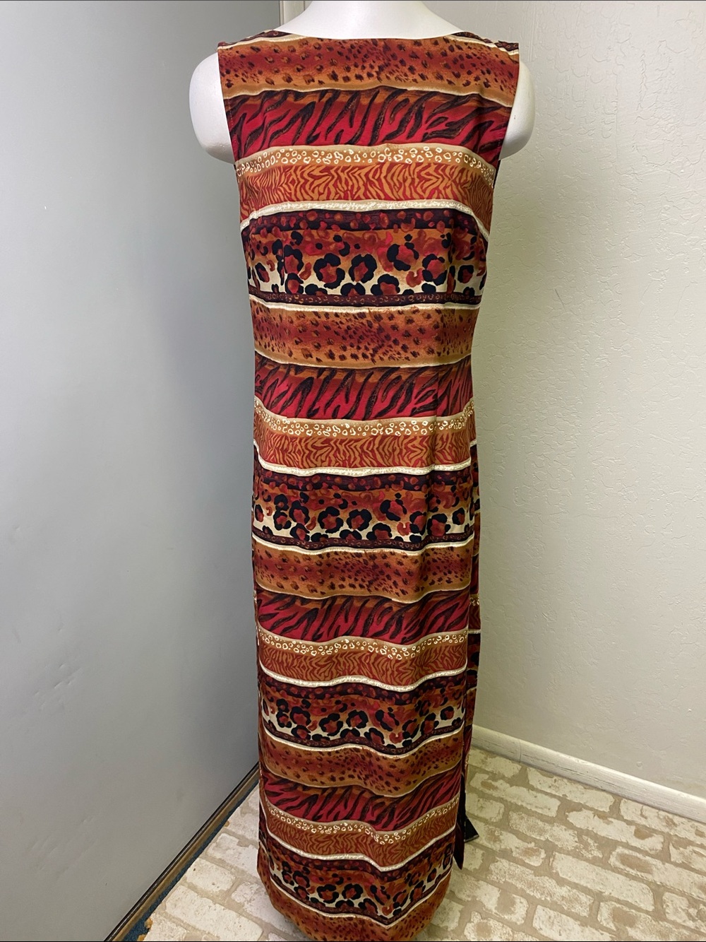Vintage 90s Kathie Lee Collection Sleeveless maxi dress Med Animal print Boho